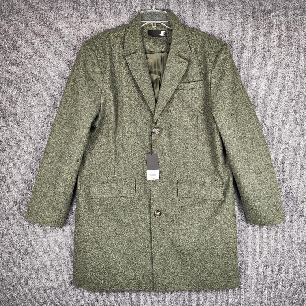 J. Ferrar Coat Mens 2XL Green Herringbone Tweed Overcoat Single Breasted